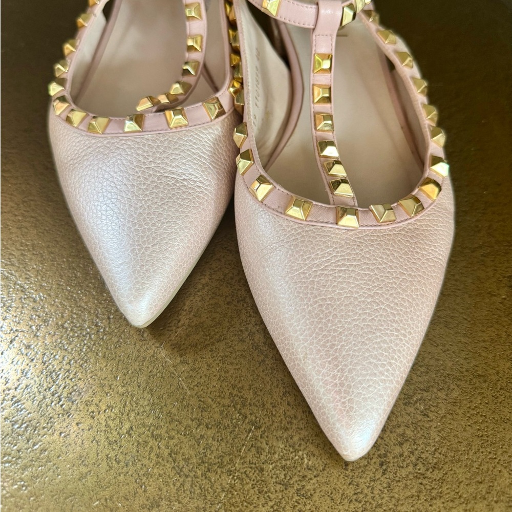 Lodi Studded T-Strap Flats, Pointed Toe, Size 40 or US 9